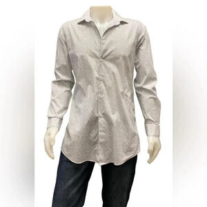 Grafton Button Down Long Sleeve Paisley Pattern Light Grey/Blue Shirt Size Large